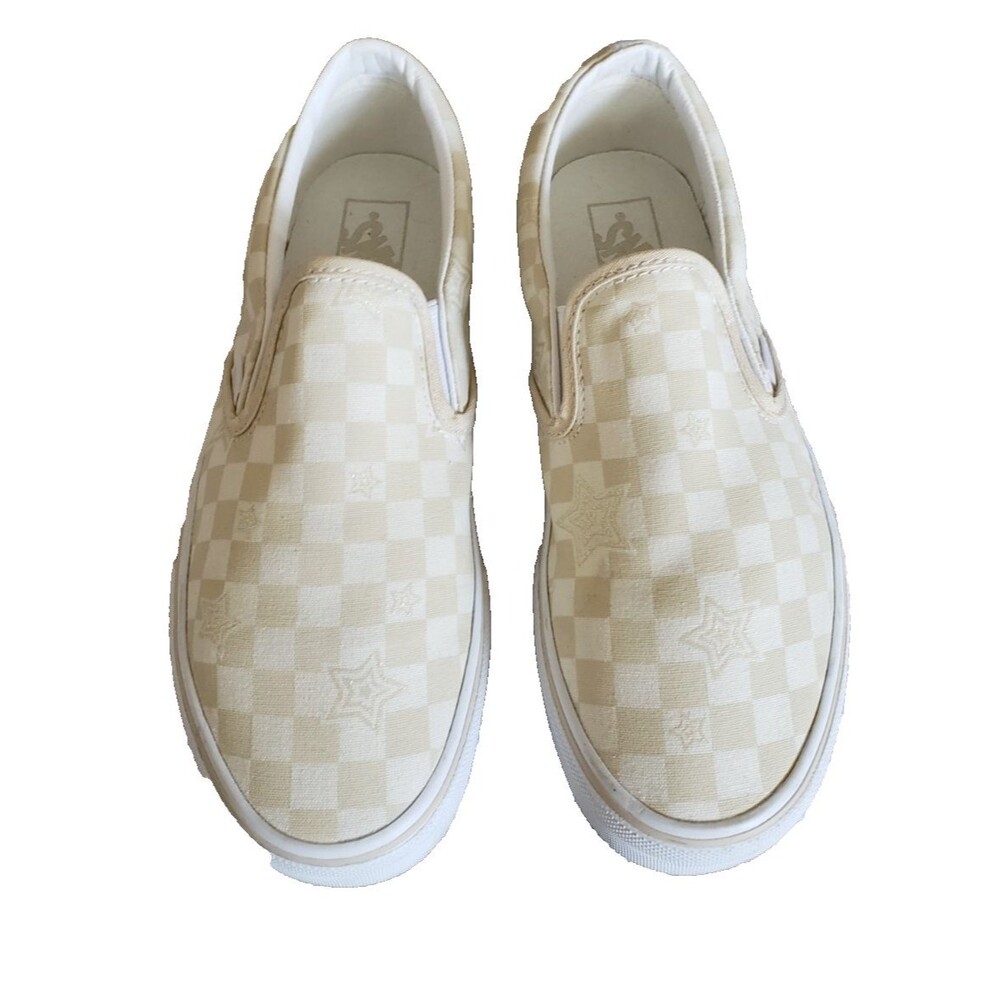 VANS Classic Slip-On In The Checkerboard Stars Tan Colorway Womens Sz 10 Men 8.5